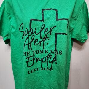 Spoiler Alert Shirt Medium Green Luke 24:24 Christian Easter Empty Tomb C198‎